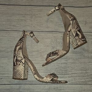 Steve Madden Women's Snake Print Block Heels Brown/Cream/Black Size 8.5
